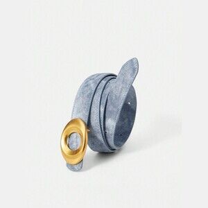 Chambray Blue Denim Belt with Oval Gold Buckle
